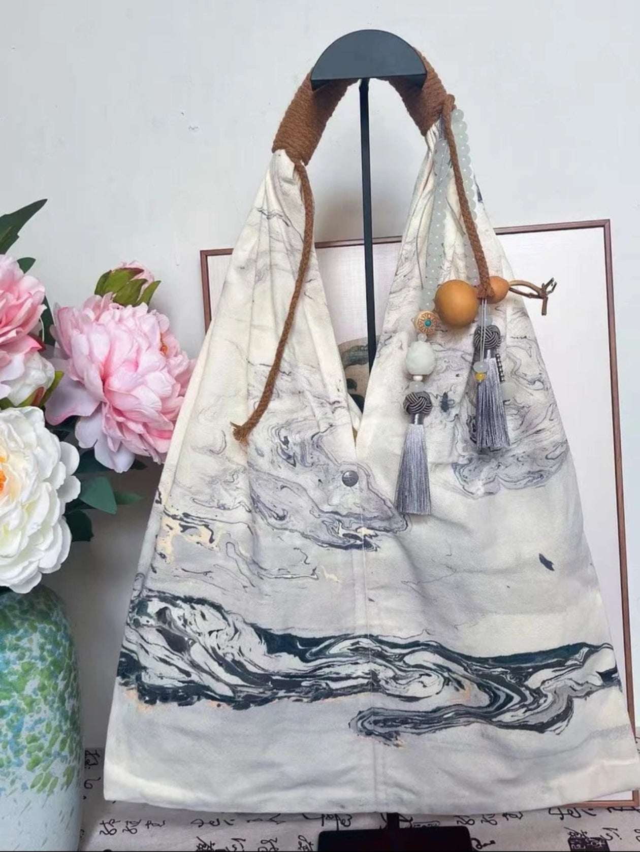 Marble Pattern Artistic Tote Bag, Canvas Material | Random Pattern & Texture | Custom Color Combination (Noteable) | Please Send Us a Message Before Placing an Order