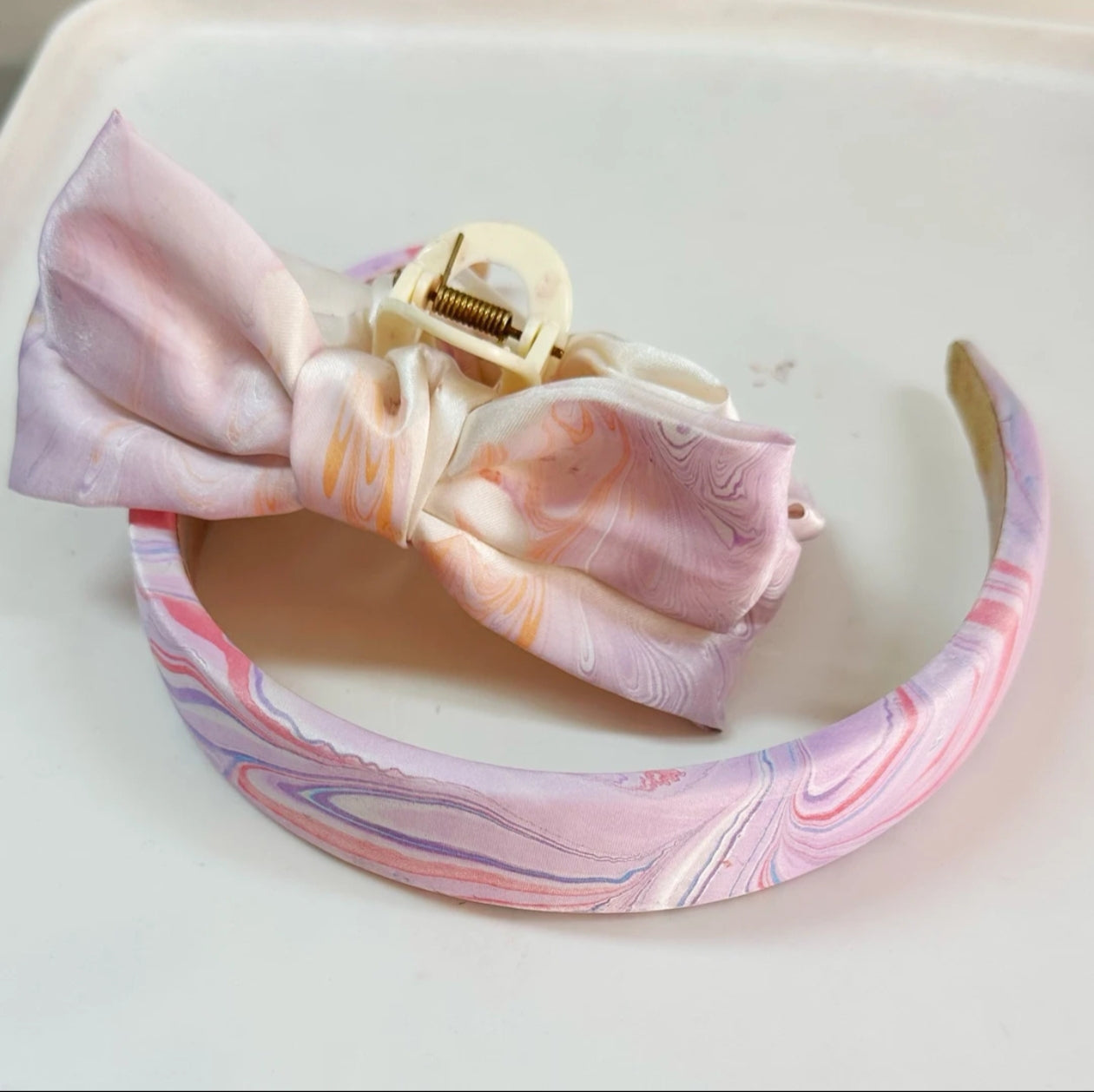 On-the-run Princess Hair Clip + Silk Headband——Handmade Marbling