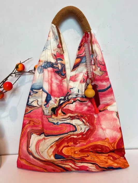 Marble Pattern Artistic Tote Bag, Canvas Material | Random Pattern & Texture | Custom Color Combination (Noteable) | Please Send Us a Message Before Placing an Order