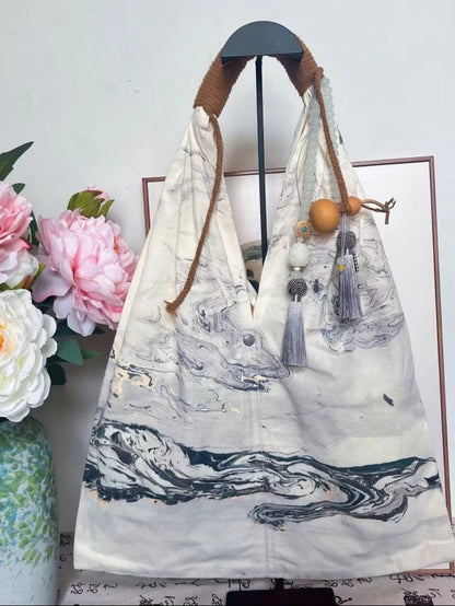 Marble Pattern Artistic Tote Bag, Canvas Material | Random Pattern & Texture | Custom Color Combination (Noteable) | Please Send Us a Message Before Placing an Order