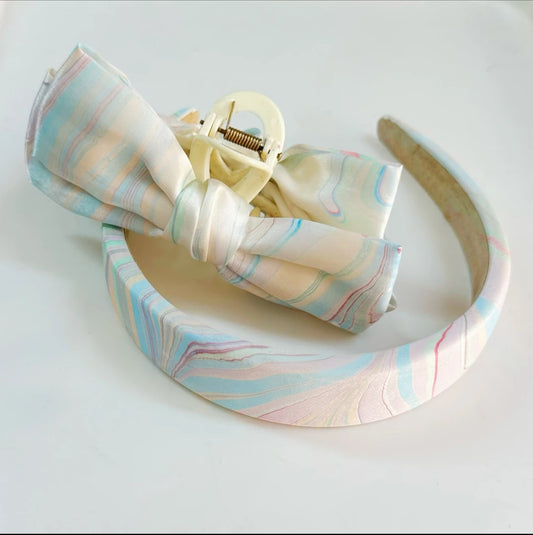 On-the-run Princess Hair Clip + Silk Headband——Handmade Marbling