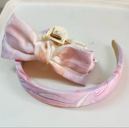 On-the-run Princess Hair Clip + Silk Headband——Handmade Marbling